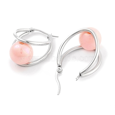304 boucles d'oreilles ovales en acier inoxydable et perles d'imitation en plastique avec créoles boule pour femme(EJEW-C096-13P-06)-2
