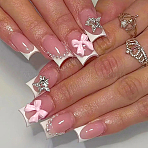 1 Bag Plastic Nail Art Stickers, Need to Used with Glue, with 1Pc Wood Manicure Stick, White, 1.45~2.3x0.75~0.8x0.3~0.6cm(MRMJ-CP0001-57B)