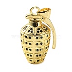 Brass Micro Pave Black Cubic Zirconia Pendants, Grenade Charms, Real 18K Gold Plated, 25.5x15.5x13mm, Hole: 4x3mm(KK-H279-10G)