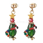 Brass with 304 Stainless Steel Earring, Christmas Glass Beads, Colorful, 32.5x11mm(EJEW-TA00465)