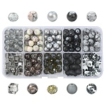 210Pcs 10 Styles Mixed Styles Glass Beads Strands, Round/Rondelle, Gray, 8~9x6.5~8mm, hole: 1~1.6mm, 210pcs/set(GLAA-YW0004-77)