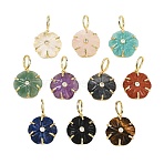Natural Mixed Stone Carved Pendants, Flower Charms with Brass Pave Clear Cubic Zirconia Settings, Golden, Rack Plating, Mixed Dyed and Undyed, 18.5x16.5x7mm, Hole: 6x4mm(G-G330-01G)