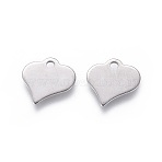 Non-Tarnish 201 Stainless Steel Charms, Stamping Blank Tag, Heart, Stainless Steel Color, 10x10x0.8mm, Hole: 1.4mm(STAS-F231-013P)