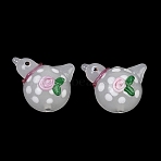 Handmade Lampwork Beads, Peace Dove with Flower, White, 19x25x11mm, Hole: 1.8mm(LA-CBAB541-02A-01)