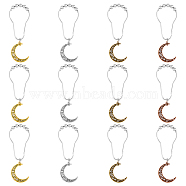 1 Set Iron Shower Curtain Rings, Tibetan Style Alloy Hollow Crescent Moon Pendant Curtain Rings, Mixed Color, 119mm, 4 colors, 3pcs/color, 12pcs/set(HJEW-FH0001-45)