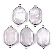 Natural Rose Quartz Links Connectors, with Platinum Tone Brass Findings, Faceted Polygon, 40.5x23x6mm, Hole: 2mm(G-T131-48P-06)