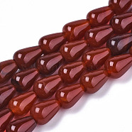 Natural Red Agate Carnelian Beads Strands, Teardrop, Dark Red, 14x10mm, Hole: 1mm, about 28pcs/strand, 15.35 inch(39cm)(G-S359-245B)