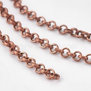 Iron Rolo Chains, Belcher Chain, with Spool, Unwelded, Lead Free & Nickel Free, Red Copper, 2x1mm, about 328.08 Feet(100m)/roll(CH-S066-R-FF)