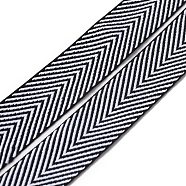 Polyester Twill Tape Ribbon, Herringbone Ribbon, Garment Accessories, White, Black, 1 inch(24mm)(OCOR-WH0073-85B)