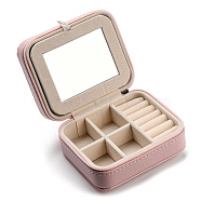 Rectangle PU Imitation Leather Jewelry Storage Zipper Boxes, Portable Travel Case with Mirror, for Ring Earring Holder, Gift for Women, Misty Rose, 9x11x5.5cm(PAAG-PW0003-04B)