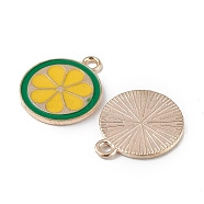 Light Gold Tone Alloy Enamel Pendants, Lemon Slice Charm, Green, 17.5x15x1.5mm, Hole: 2mm(ENAM-F145-02G-01)