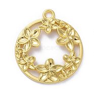 Zinc Alloy Open Back Bezel Pendants, For DIY UV Resin, Epoxy Resin, Pressed Flower Jewelry, Flat Round with Flower, Golden, 34x29.5x4mm, Hole: 3mm(X-PALLOY-E577-22G)