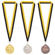 3Pcs 3 Colors Alloy Award Swimming Medal, with Stripe Pattern Lanyard, Flat Round, Mixed Color, 500mm, 1pc/color(AJEW-FG0003-36)