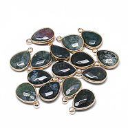 Natural Indian Agate Pendants, with Golden Tone Brass Findings, Faceted, teardrop, 23x14~15x6~7mm, Hole: 2mm(X-G-T073-03C)
