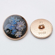 1-Hole Alloy Enamel Shank Button, Flat Round with Flower, Dodger Blue, 18x7.3mm, Hole: 2.1mm(FIND-WH0116-52D-KCG)