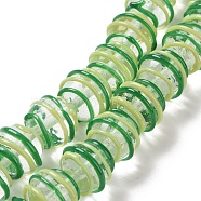 Round Handmade Clear Lampwork Beads Strands, Green, 13~13.5x11.5mm, Hole: 1.2mm, about 30pcs/strand, 13.58~13.78 inch(34.5~35cm)(LAMP-G150-02A)