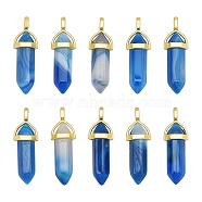 Natural Banded Agate Pointed Pendants, with Random Alloy Pendant Hexagon Bead Cap Bails, Golden, Bullet, Dyed & Heated, 37~40x12.5x10mm, Hole: 3x4.5mm, 10pcs(G-SZ0001-27)