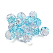 Transparent Spray Painting Crackle Glass Beads, Round, Deep Sky Blue, 8mm, Hole: 1.6mm, 300pcs/bag(GLAA-L046-01B-25)