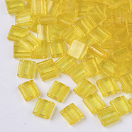 2-Hole Baking Painted Transparent Glass Seed Beads, Rectangle, Gold, 5x4.5~5.5x2~2.5mm, Hole: 0.5~0.8mm(SEED-S023-32C-07)