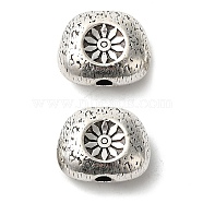 Tibetan Style Alloy Beads, Oval with Flower, Antique Silver, 12x14x7mm, Hole: 2mm(FIND-Z059-15AS-02)