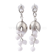 Plastic Beaded Flower Dangle Stud Earrings, Alloy Cluster Long Drop Earrings for Women, Platinum, 72mm, Pin: 0.8mm(EJEW-E265-01P)