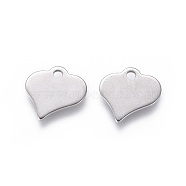 201 Stainless Steel Charms, Stamping Blank Tag, Heart, Stainless Steel Color, 10x10x0.8mm, Hole: 1.4mm(STAS-F231-013P)
