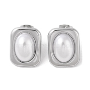 304 Stainless Steel Plastic Bead Stud Earrings, Rectangle, Stainless Steel Color, 19.4x15.2mm(EJEW-S227-02P)