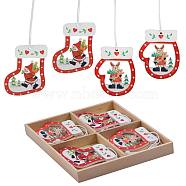 Christmas Wooden Ornaments Set, 12 Pcs Wooden Pendants Kit Hanging Ornaments, for Christmas Tree Door and Party Gift Decoration, Socks and Gloves, Mixed Color, 56x47mm, box: 132x132mm(JX056A)