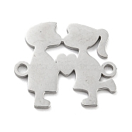 304 Stainless Steel Connector Charms, Boy & Girl Links, Stainless Steel Color, 16.5x19x1mm, Hole: 1.6mm(STAS-P332-08P)