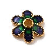 Alloy Enamel Bead Caps, Cadmium Free & Lead Free, Golden, 6-Petal Flower, Midnight Blue, 8x7.5x2mm, Hole: 1.4mm(FIND-G029-03G-02)