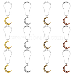 1 Set Iron Shower Curtain Rings, Tibetan Style Alloy Hollow Crescent Moon Pendant Curtain Rings, Mixed Color, 119mm, 4 colors, 3pcs/color, 12pcs/set(HJEW-FH0001-45)