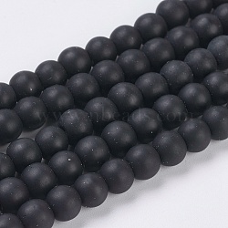 Synthetical Black Stone Beads Strands, Frosted, Round, Black, Size: about 6mm in diameter, hole: 1mm, about 64pcs/strand, 15.7 inch(X-G-G508-7)