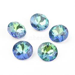 Pointed Back & Back Plated Glass Rhinestone Cabochons, Grade A, Faceted, Flat Round, Sphinx, 10x5mm(X-RGLA-J012-10mm-001SP)