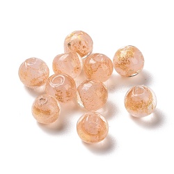 Handmade Gold Foil Lampwork Glass Beads, Round, PeachPuff, 8mm, Hole: 1.4mm(FOIL-E003-02C)