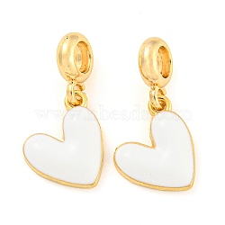 Rack Plating Alloy Enamel Heart European Dangle Charms, Large Hole Pendants, Golden, Cadmium Free & Nickel Free & Lead Free, White, 26mm, Hole: 4.8mm, Heart: 17x13.5x3mm(FIND-B034-20G-06)