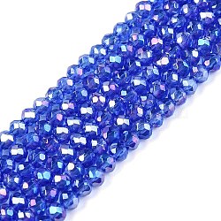 Electroplate Glass Beads Strands, AB Color Plated, Faceted, Rondelle, Blue, 2.9~3.3x2mm, Hole: 0.8mm, about 148~150pcs/strand, 15.55~15.75 inch(39.5~40cm)(EGLA-A044-T2mm-B31)