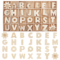 Unfinished Wood Alphabet & Flower Puzzles, with Self-Adhesive Sticks, Educational Toy, Navajo White, 22.5~32.5x9~32.5x3~9mm, 108pcs/set(DIY-WH0366-07)