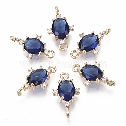 Glass Links connectors, with Brass Micro Pave Cubic Zirconia, Faceted, Oval, Light Gold, Dark Blue, 17.5x10x5mm, Hole: 1.2mm(X-GLAA-T021-11B-01)