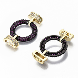 Brass Micro Pave Cubic Zirconia Links Connectors, Cadmium Free & Nickel Free & Lead Free, Real 16K Gold Plated, Ring, Violet & Clear, 31mm(KK-S061-44E-NR)