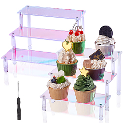 3-Layer Rectangle Acrylic Minifigures Organizer Display Risers, Assembled Action Figures/Doll Holder, Colorful, 22x20x15cm(ODIS-WH0038-56)