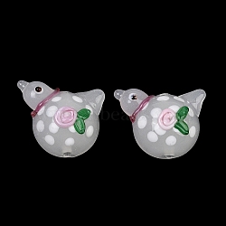 Handmade Lampwork Beads, Peace Dove with Flower, White, 19x25x11mm, Hole: 1.8mm(LA-CBAB541-02A-01)
