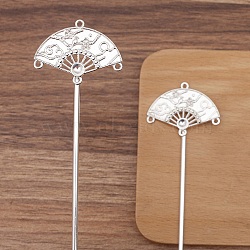 Ancient Style Alloy Hair Stick Finding, for DIY Jewelry Accessorie, Fan, Silver, 120mm, 10pcs/set(PW-WGFFA7F-02)