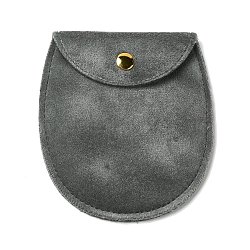 Velvet Jewelry Storage Pouches, Oval Jewelry Bags with Golden Tone Snap Fastener, for Earring, Rings Storage, Gray, 9.8x9x0.8cm(ABAG-C003-01B-03)
