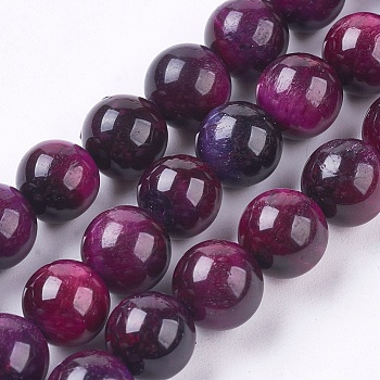 Natural Tiger Eye Beads Strands, Round, Purple, 5.5~6.5mm, Hole: 0.5mm, about 66pcs/strand, 15.35 inch(39cm)