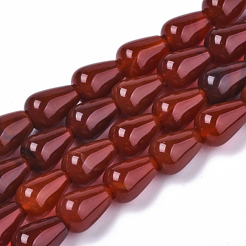Natural Red Agate Carnelian Beads Strands, Teardrop, Dark Red, 14x10mm, Hole: 1mm, about 28pcs/strand, 15.35 inch(39cm)