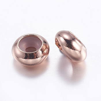Brass Beads, with Rubber Inside, Slider Beads, Stopper Beads, Rondelle, Rose Gold, 8x4mm, Hole: 2mm