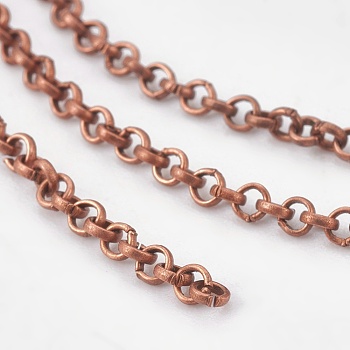 Iron Rolo Chains, Belcher Chain, with Spool, Unwelded, Lead Free & Nickel Free, Red Copper, 2x1mm, about 328.08 Feet(100m)/roll