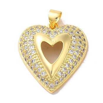 Mother's Day Brass Micro Pave Clear Cubic Zirconia Pendants, Heart, Real 16K Gold Plated, 24x21x6.5mm, Hole: 4.5x3.5mm