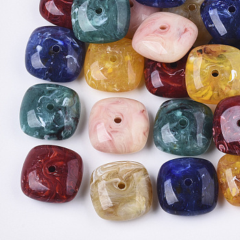 Acrylic Beads, Imitation Gemstone Style, Square, Mixed Color, 31~31.5x31~31.5x14~14.5mm, Hole: 3.5~4mm, about 46pcs/500g