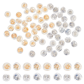 ARRICRAFT 60Pcs 2 Colors Silicone with Brass Ear Nuts, Half Round, Platinum & Golden, 5x4mm, Hole: 0.9mm, 30pcs/color